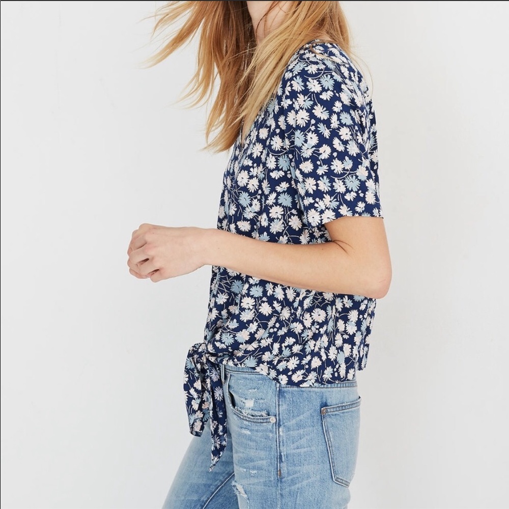 Madewell Novel Tie-Front Top in French Floral Blue - Picture 2 of 11